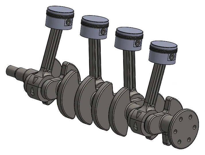 Crankshaft with four connecting rods and pistons