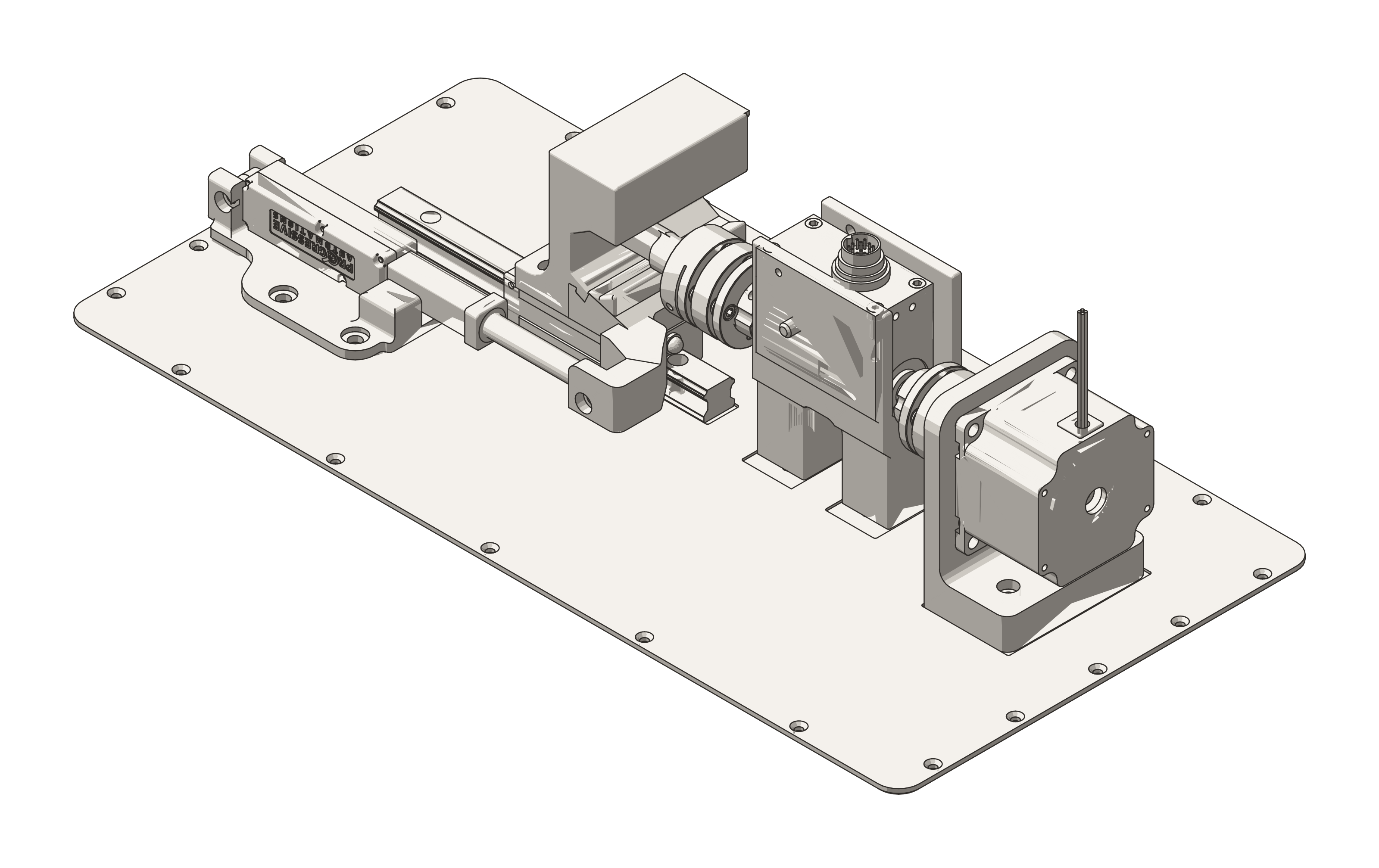 Isometric line drawing of the deadbolt and latch validation rig