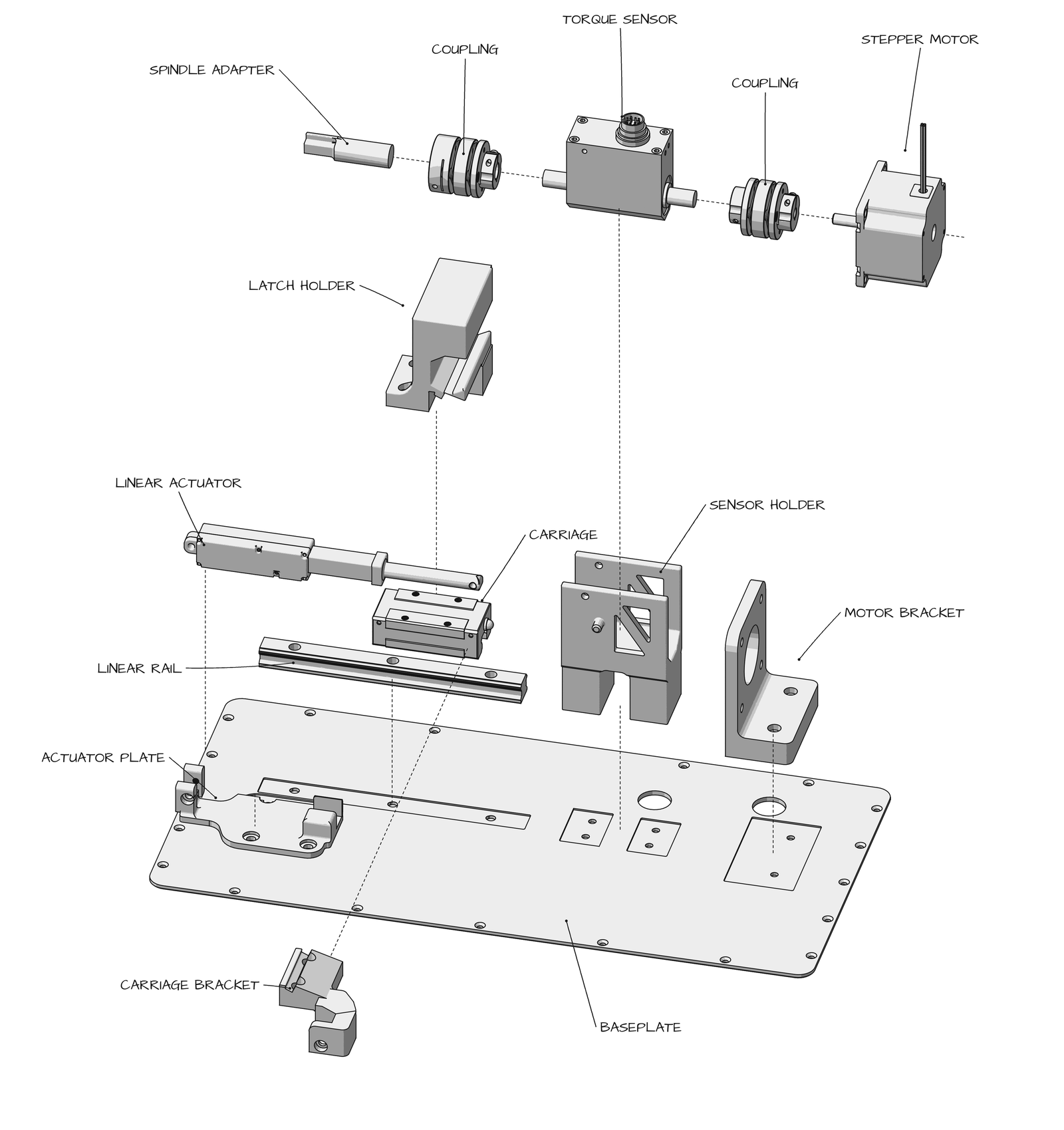 Exploded drawing of the cycle tester